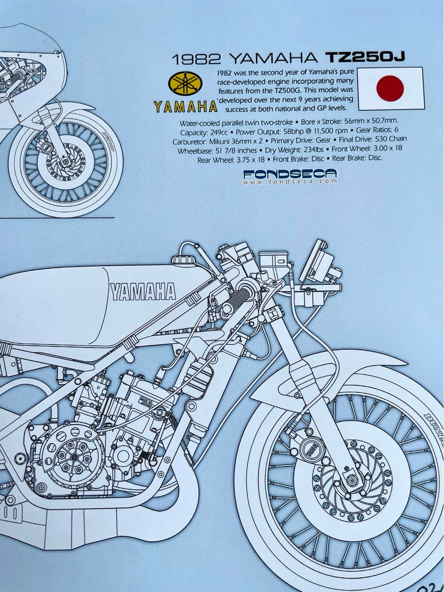 Yamaha TZ250 J Limited Edition Mick Ofield 10" x 12" Print. Fondseca