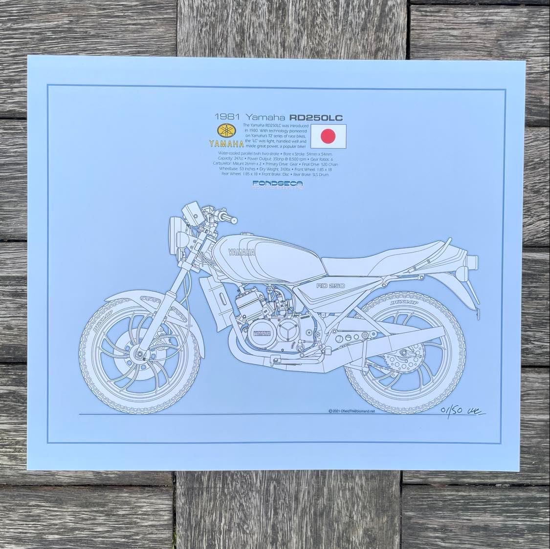 Yamaha RD250LC Limited Edition Mick Ofield 10" x 12" Prints. Fondseca