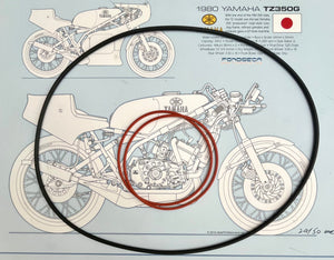 Yamaha TZ350 TZ250 Cylinder O-ring set of 3. 93211-94212, 93210-71462