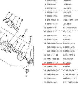 Yamaha TZ250 93310-31510 Small end Bearing