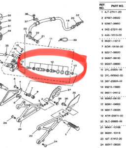 Yamaha TZ250 Rear Brake master cylinder OEM repair kit for models 1986 to 2010.