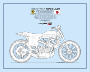 Yamaha TZ750 Flat Tracker Limited Edition Print. (50) 10 x 12” Mick Ofield