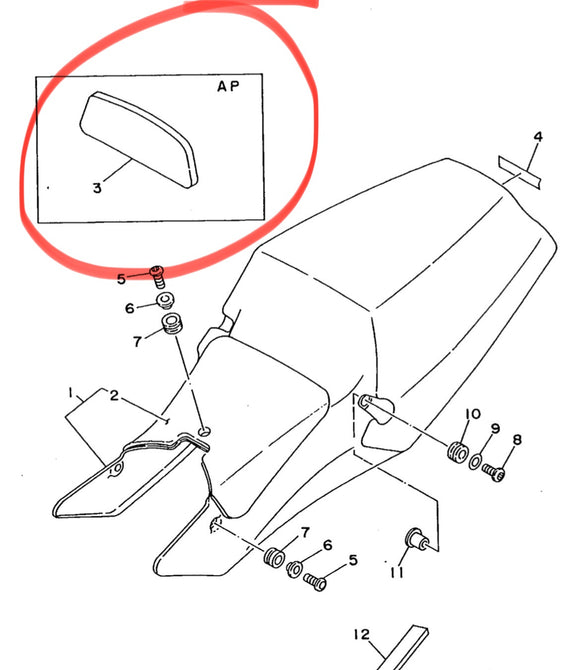 Yamaha TZ250 V twin seat pad 3YL-24733-00. Self adhesive.