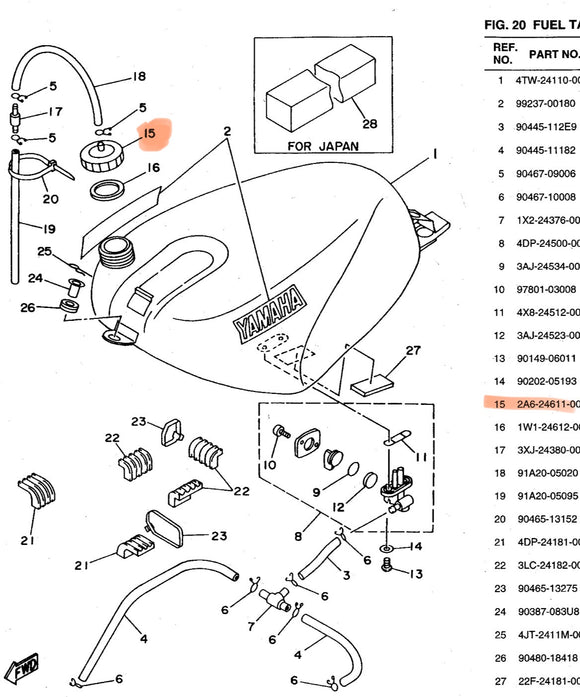 Yamaha TZ250 Fuel Cap 2A6-24611-00 1991-1999