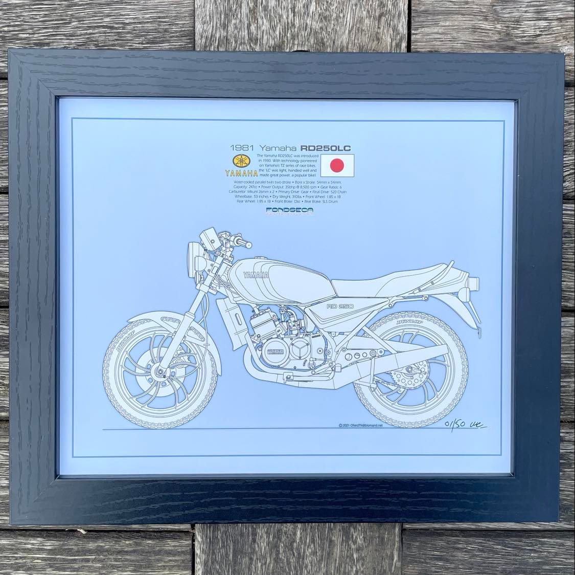 Yamaha RD250LC Limited Edition Mick Ofield 10" x 12" Prints. Fondseca